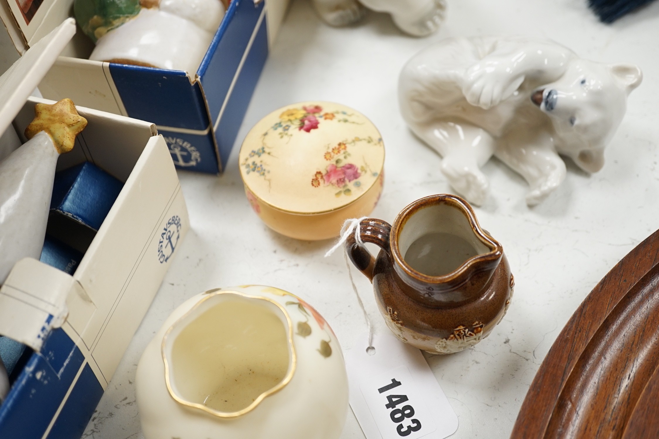 Ceramic ornaments including two boxed Gustavsberg advent figures and a large Beswick horse